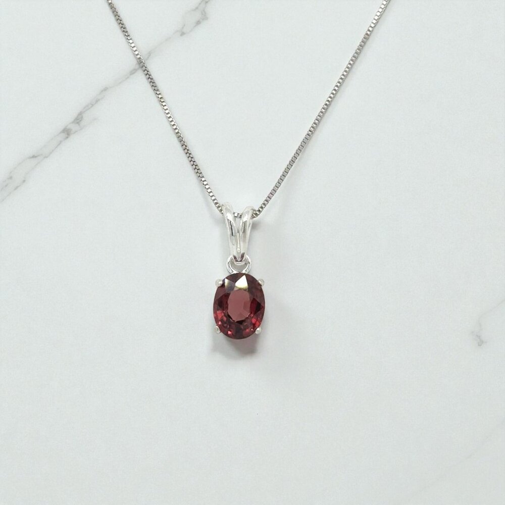 1.83 Carat Oval Red Zircon Solitaire Pendant in 925 Sterling Silver